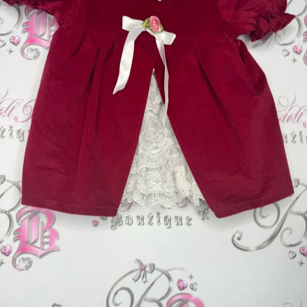 Jilly dress velvet velour style fabric rose bud ribbonn lace christmas 🎄 baby